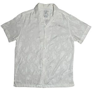 Ricky Singh Men's White Cactus Print Button Down Shirt Short Sleeve Size Small